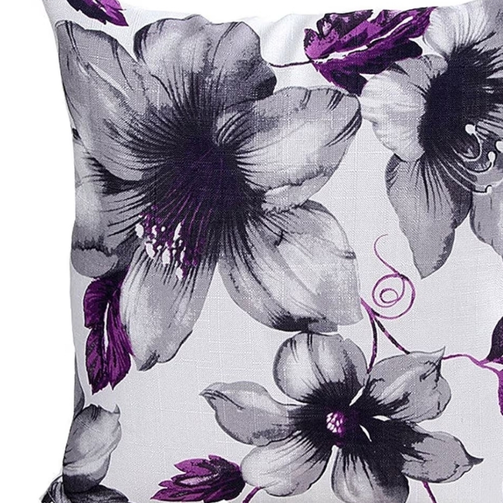 Floral Grey and Purple Decorative Pillow 18x18 Set Of 2